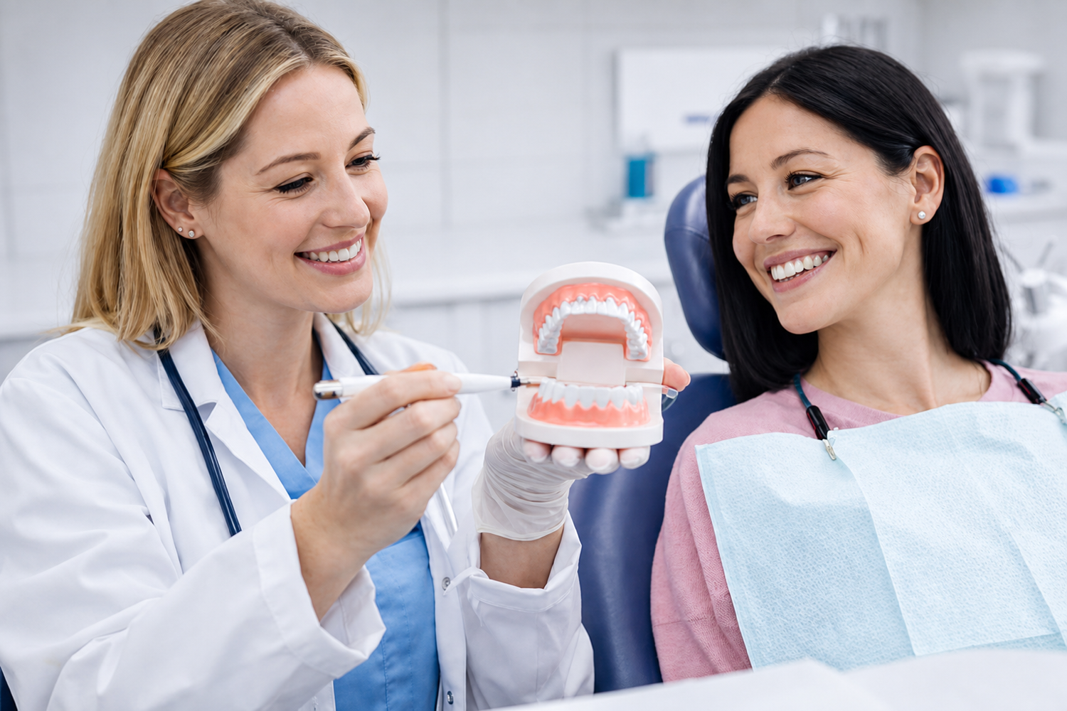 Dentist discussing clinical information