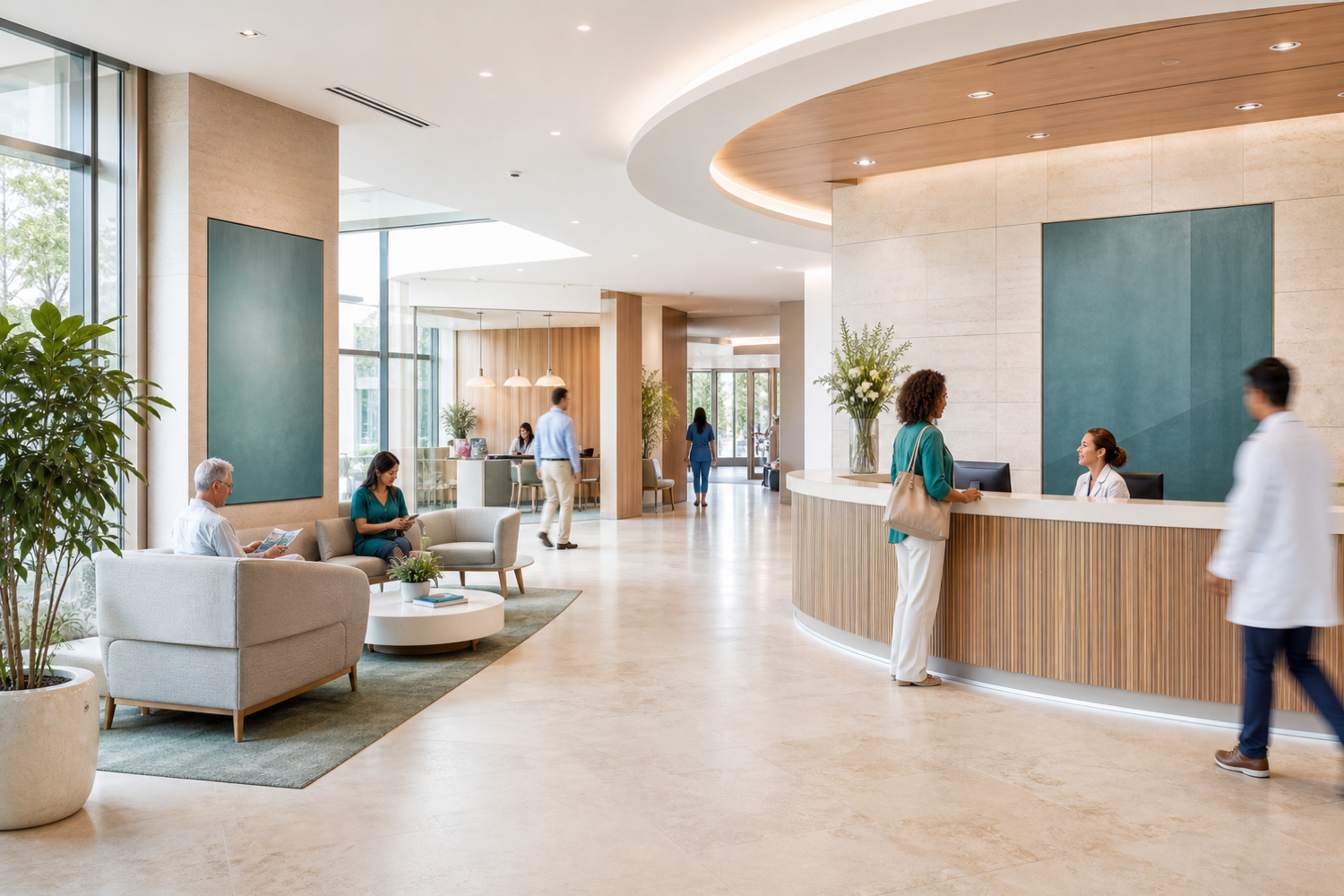 A healthcare facility reception and waiting area
