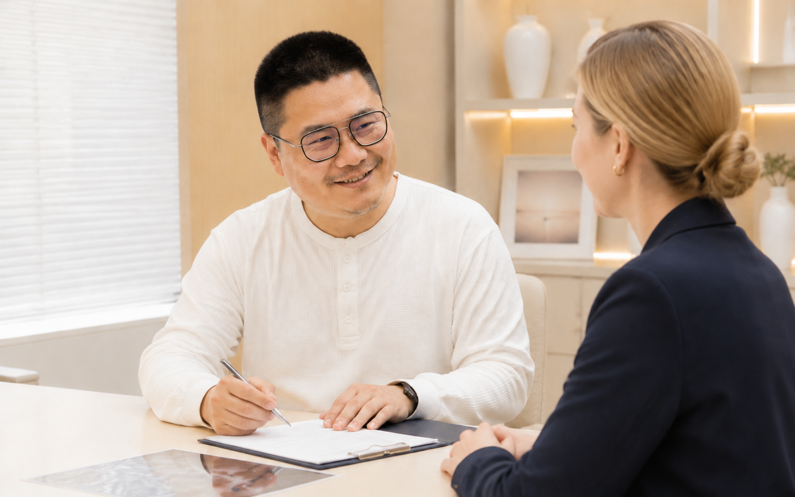 The MediBridge founder consulting with an international patient